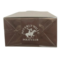 Thumbnail for Top view of the sealed Beverly Hills Polo Club Rose Oud EDP perfume box featuring the iconic polo club player logo in silver on a brown background.