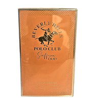 Thumbnail for Beverly Hills Polo Club Saffron Oud Eau de Parfum 3.4 oz (100 ml) perfume in orange and gold textured packaging.