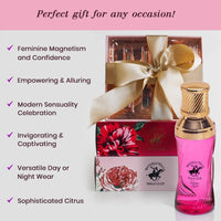 Thumbnail for Beverly Hills Polo Club Sexy for Her Eau de Parfum gift set with a gold bow and list of key benefits