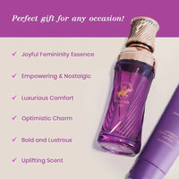Thumbnail for Lifestyle view of BHPC Joy perfume highlighting features like Joyful Femininity and Luxurious Comfort.