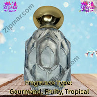 Thumbnail for Faceted glass perfume bottle with gold cap, side view without front label