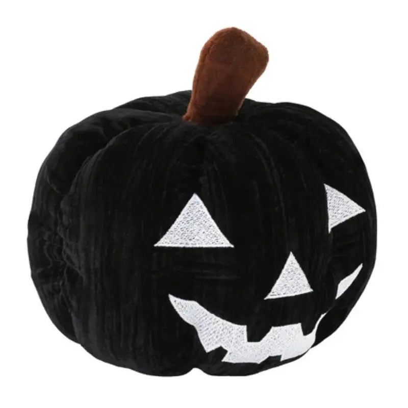 Side angle view of Black Velvet Jack-O'-Lantern Pumpkin Pillow