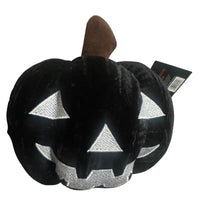 Thumbnail for Close-up of silver embroidered jack-o'-lantern face on Black Velvet Pumpkin Pillow