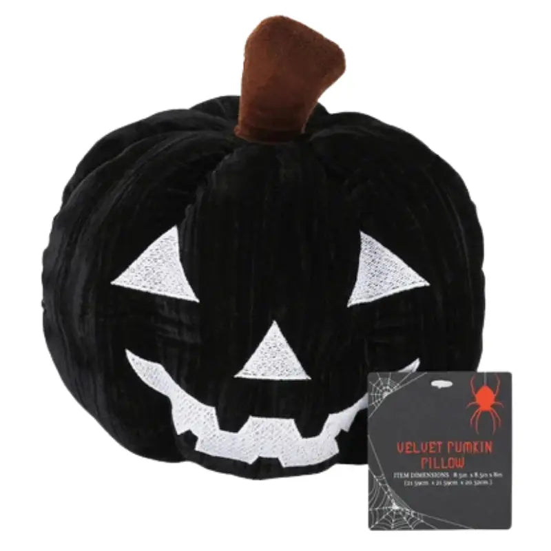 1616 Holdings Black Velvet Jack-O'-Lantern Pumpkin Pillow front view with tag