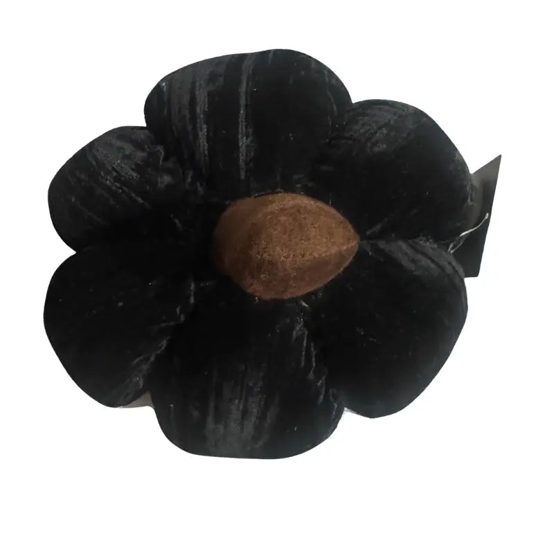 Top view of Black Velvet Jack-O'-Lantern Pumpkin Pillow showing plush stem
