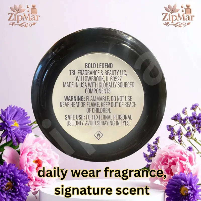 Bold Legend Eau de Cologne bottle base label with Tru Fragrance and Beauty distributor, Made in USA and warnings
