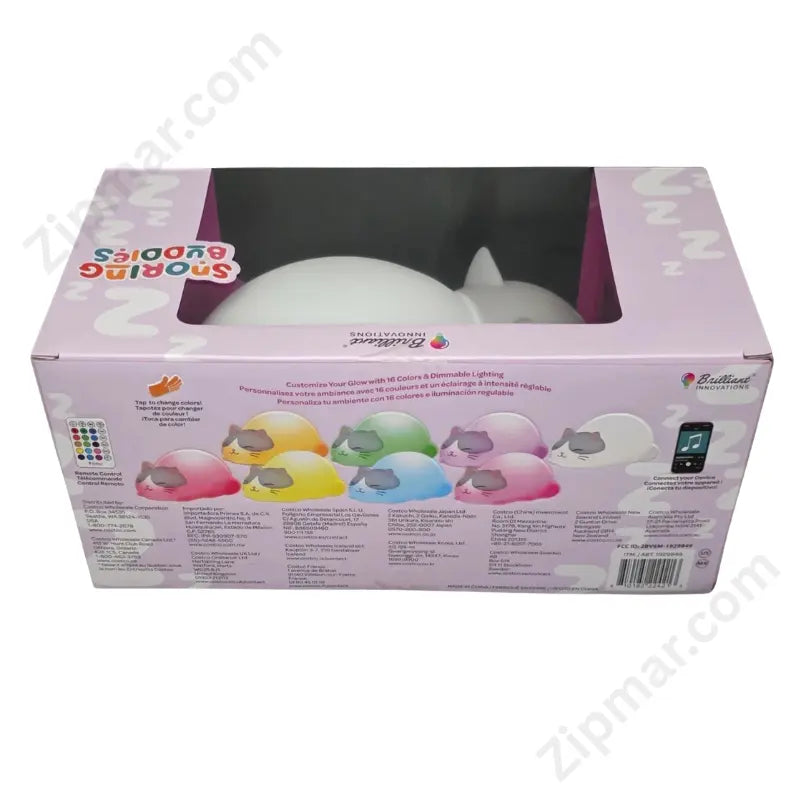 Snoring Buddies box back showing 9 soothing sounds list and Bluetooth wireless speaker details