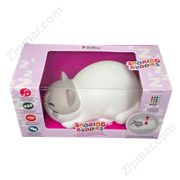 Thumbnail for Snoring Buddies sleeping cat sound machine in retail box showing white cat figure and feature callouts