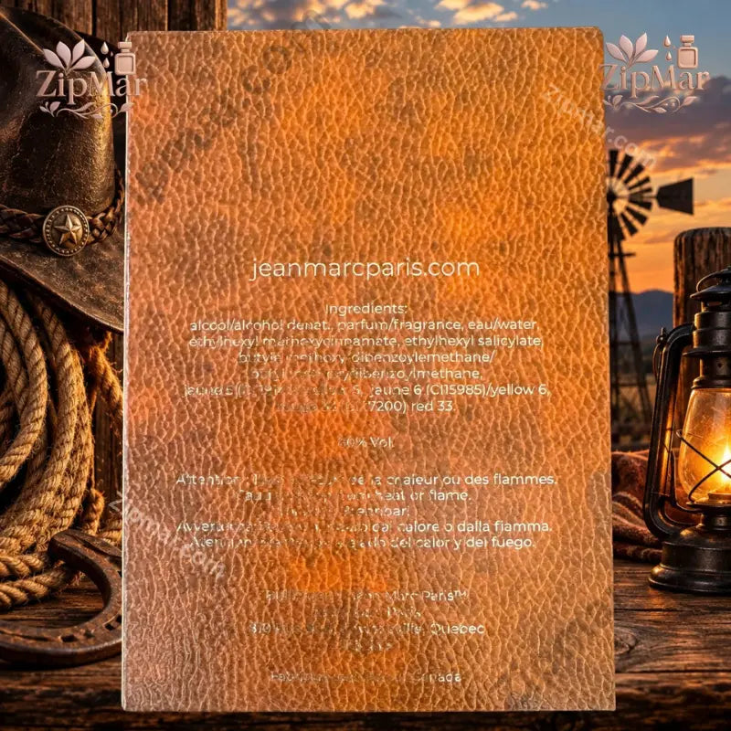 Bull Rider Jean Marc Paris EDT box back panel showing ingredients and 40% Vol alcohol content Made in Canada