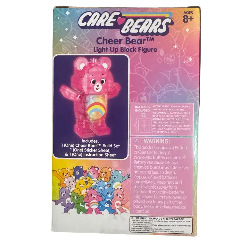 Care Bears Cheer Bear Light Up Block Figure back box view showing set contents
