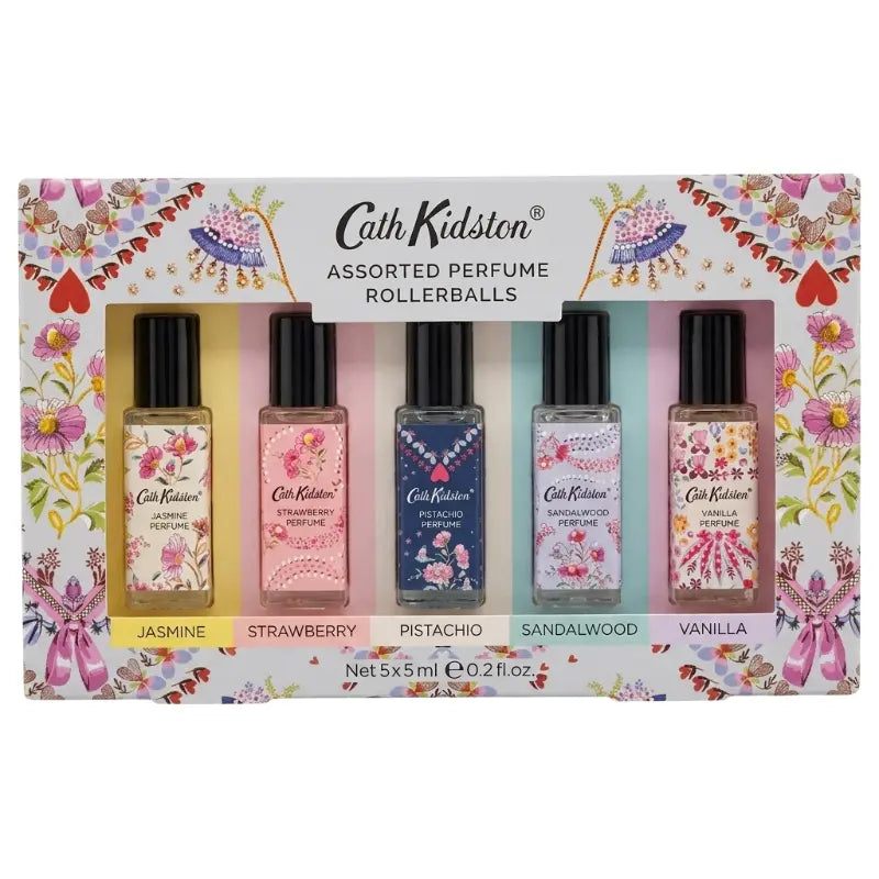 Cath Kidston Assorted Perfume Rollerballs 5-piece gift set box front showing all five bottles 5x5ml