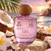 Thumbnail for C&C California Sun Washed Coconut eau de parfum 3.4 oz 100 ml front label with palm and sunset engraving”