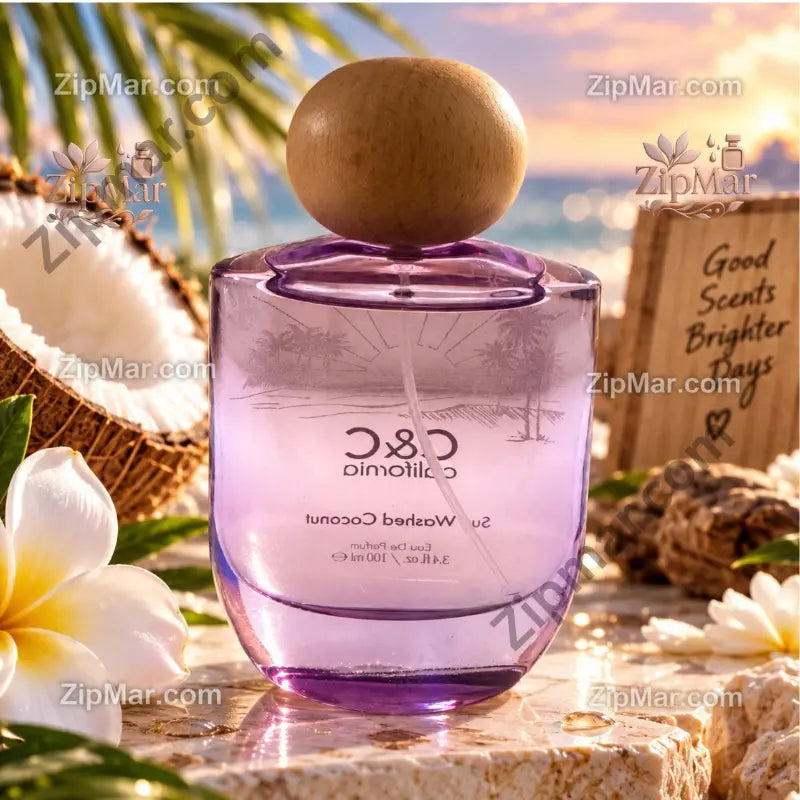 C&C California Sun Washed Coconut eau de parfum 100 ml lavender bottle with wood ball cap”