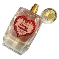 Thumbnail for Front angle of the 100ml Cherry Treasure perfume bottle with the gold atomizer visible and cap to the side.