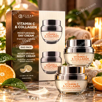 Thumbnail for Clear Beauty Vitamin C and Collagen Moisturizing Day Cream and Night Cream Duo Pack set with product box and orange slices