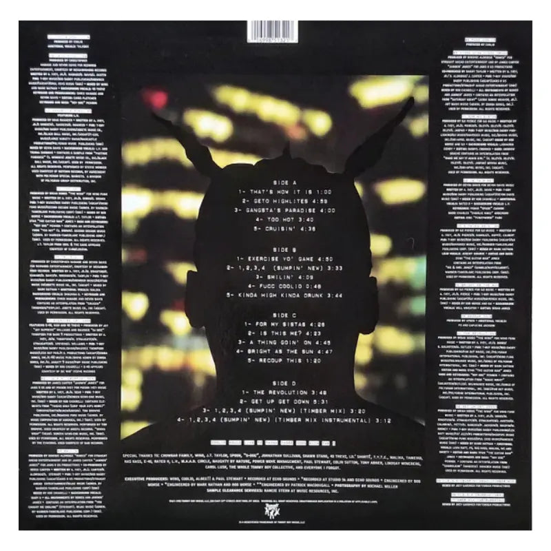 Coolio Gangsta's Paradise double vinyl LP back cover showing full four-sided tracklist Tommy Boy Music