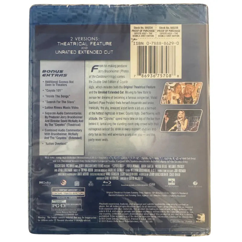 Coyote Ugly Double-Shot Edition Blu-ray back cover with bonus features and barcode