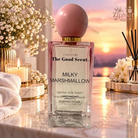 Thumbnail for Curations By The Good Scent Milky Marshmallow Eau De Parfum 3.4 oz bottle with pink sphere cap on vanity