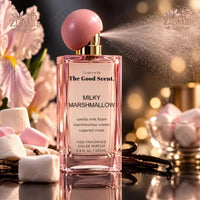 Thumbnail for Curations By The Good Scent Milky Marshmallow Eau De Parfum spraying fragrance mist with marshmallows and vanilla