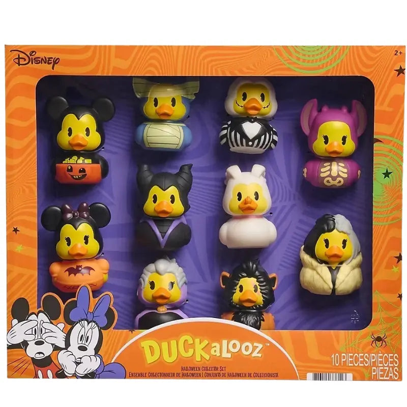 Packaging front view of Disney Duckalooz Halloween Collector Set 10-Piece figures in window display box