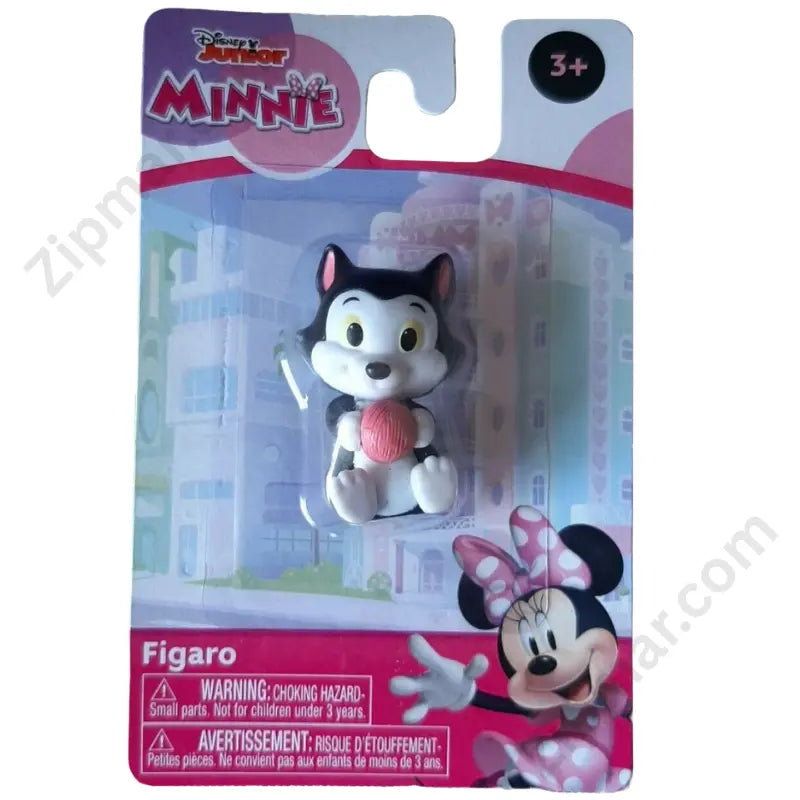 Disney Junior Minnie Figaro seated cat mini figure holding pink yarn ball blister card front view age 3 and up