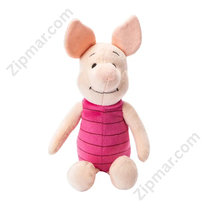 Disney Piglet plush stuffed animal seated in pink ribbed top, clean front view