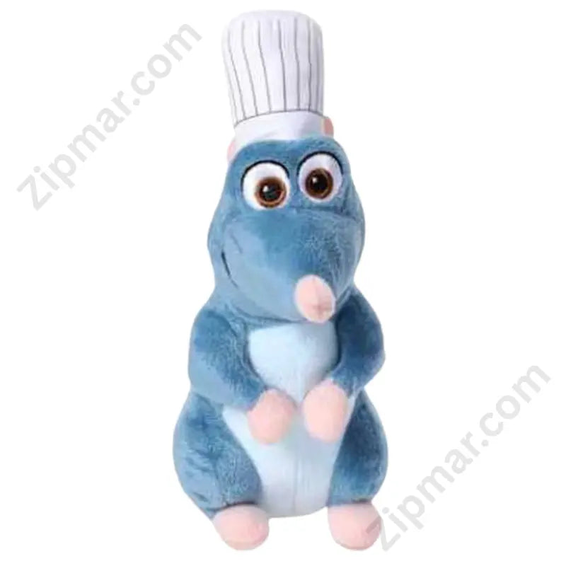 Disney Pixar Ratatouille Remy Plush Stuffed Animal Front View Blue Rat with Chef Hat Big Brown Eyes