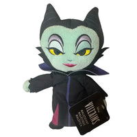 Thumbnail for Disney Villains Maleficent official chibi plush front view with hang tag showing Disney Villains branding and horned headdress