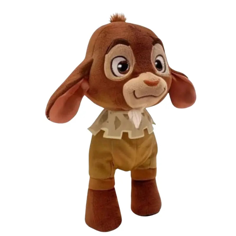 Disney Wish Valentino goat plush toy standing angle view with cream collar and mustard shorts