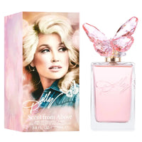 Thumbnail for Dolly Parton Scent from Above Eau de Toilette 100mL set showing both the perfume bottle with the butterfly cap and its display packaging box.