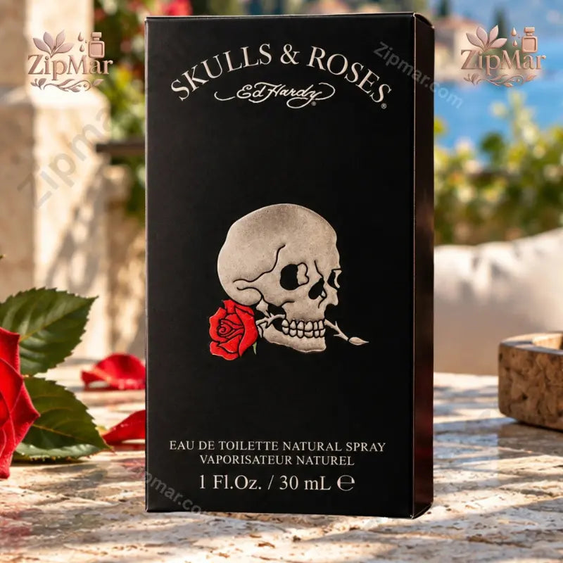 Ed Hardy Skulls & Roses Eau De Toilette 1 fl oz 30 ml matte black box front view