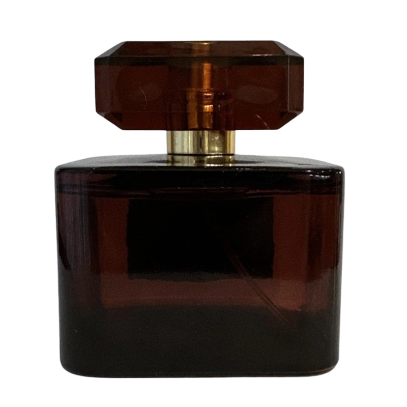 Rear view of the dark brown glass bottle for Tru Fragrance Element Edition XII Amber Intense 100ml.