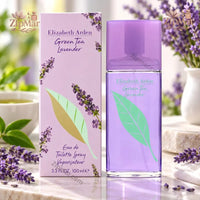 Thumbnail for Elizabeth Arden Green Tea Lavender Eau de Toilette 100 mL bottle with green leaf design next to its pink retail box