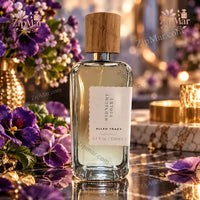 Thumbnail for Ellen Tracy Midnight Violet EDP 3.4 oz clear glass bottle with scalloped white label and natural wood cap