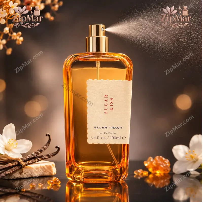 Ellen Tracy Sugar Kiss Eau de Parfum 100 mL amber bottle with gold spray pump misting