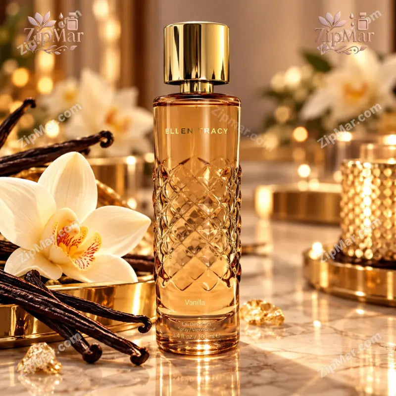 Ellen Tracy Vanilla Eau de Parfum 3.4 fl oz 100 mL amber quilted glass bottle with gold cap
