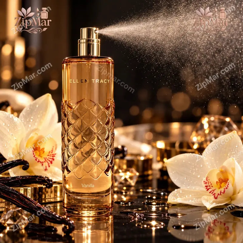 Ellen Tracy Vanilla Eau de Parfum 100 mL amber bottle with gold spray pump misting
