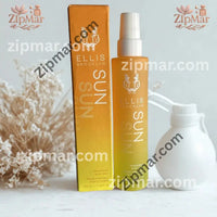 Thumbnail for Ellis Brooklyn SUN fragrance body mist 100 mL orange to yellow bottle with white spray cap beside its box