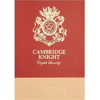 Thumbnail for Front view of the rectangular red cardboard box for English Laundry Cambridge Knight Eau de Parfum, showing the gold crest with 'L' monogram and lion rampant at the top center. Below the crest, 'CAMBRIDGE KNIGHT English Laundry' is in gold text, followed by 'EAU DE PARFUM VAPORISATEUR NATURAL SPRAY e100 ml 80% vol. 3.4 fl. oz.' at the bottom. The box has a lighter beige section at the very bottom.