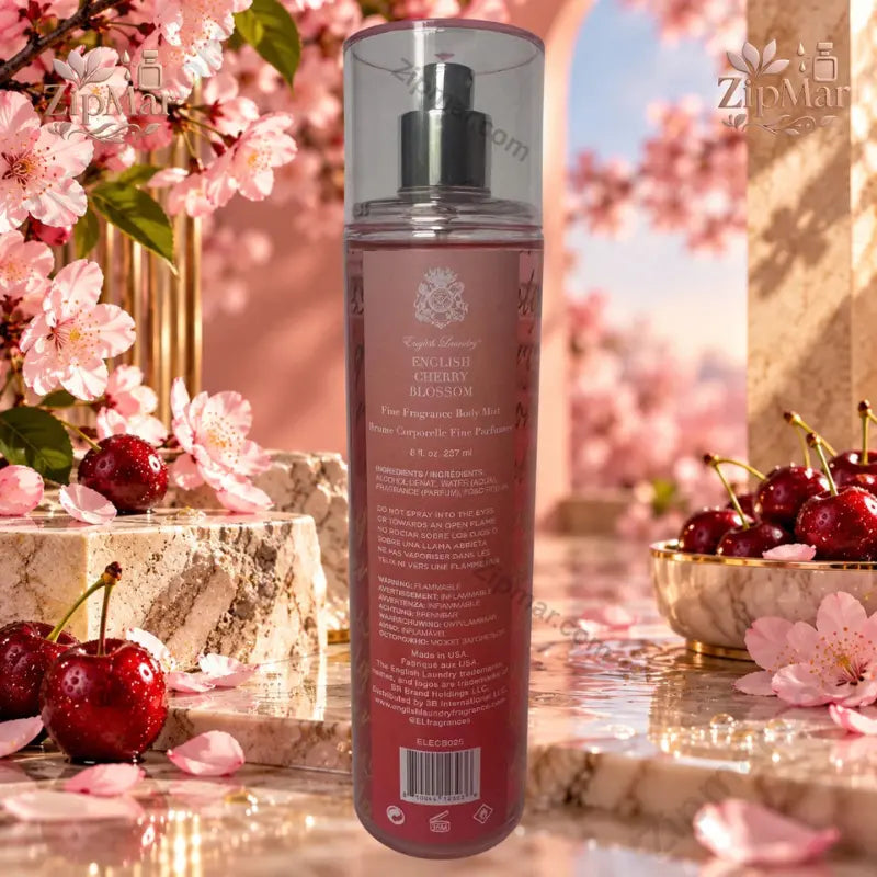 English Laundry English Cherry Blossom Fine Fragrance Body Mist 8 fl oz back label with ingredients and product details