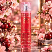 Thumbnail for English Laundry English Cherry Blossom Fine Fragrance Body Mist 8 fl oz red and gold bottle with cherry blossoms and cherries on dark marble