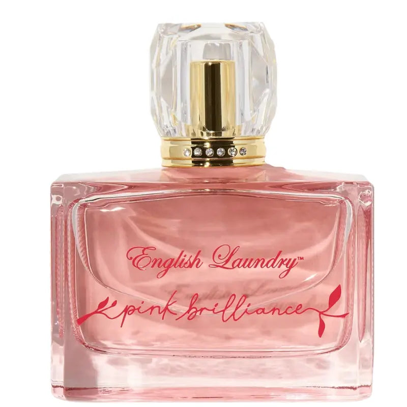 English Laundry Pink Brilliance Eau de Parfum 3.4 fl oz clear rectangular glass bottle with jeweled gold neck and crystal top
