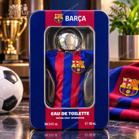 Thumbnail for FC Barcelona Barça Eau de Toilette tin with jersey shaped bottle and silver soccer ball cap