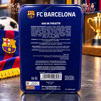 Thumbnail for Back of FC Barcelona Eau de Toilette tin with ingredients, warnings, barcode and Made in UAE label