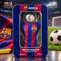 Thumbnail for FC Barcelona Barça Eau de Toilette 100 mL tin in front of a soccer ball and Barça scarf