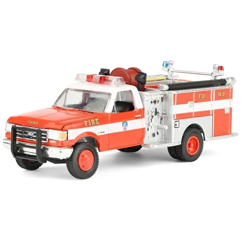High-angle front view of the GreenLight FDNY Ford F-350 Mini Pumper collectible toy vehicle.