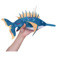 Thumbnail for Fisch Mystery Deluxe Plush Ancient Megalodon blue gold spiked prehistoric shark plush PhatMojo Roblox