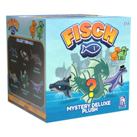 Thumbnail for Fisch Mystery Deluxe Plush box side panel showing all 6 collectible creatures and rarity lineup