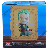 Thumbnail for FlyGuys One Piece Zoro vinyl figure box back with 4.7 inch size, Toei Animation and CultureFly logos”