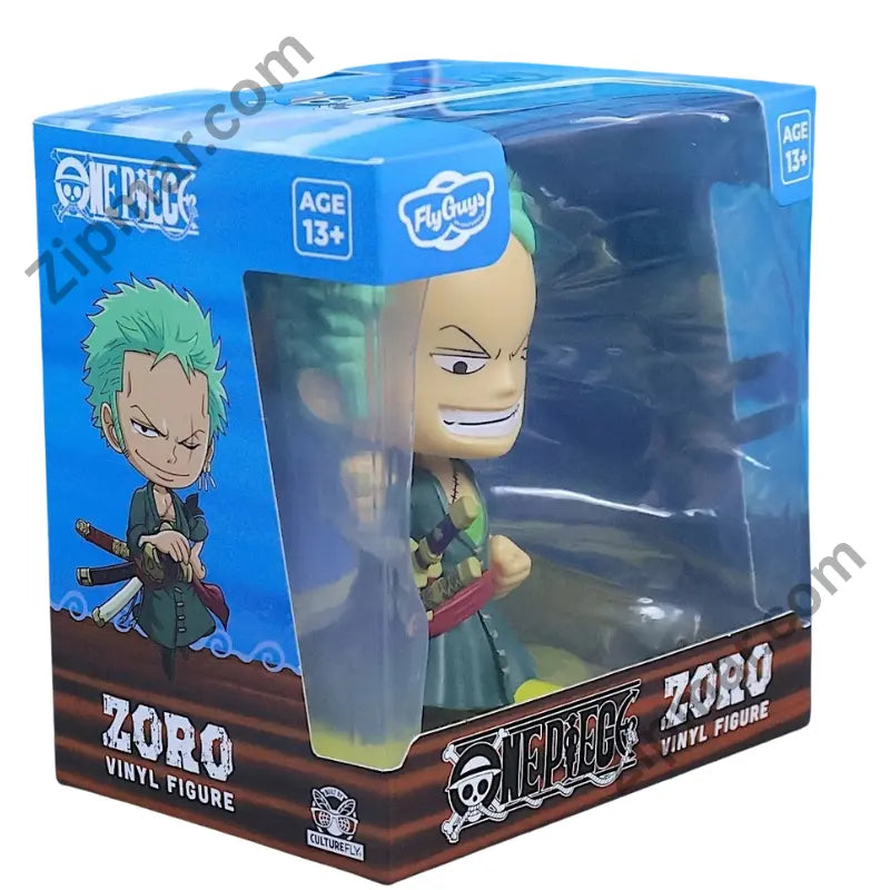 FlyGuys One Piece Zoro vinyl figure in windowed collector box front angle”